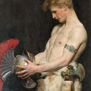 Osmar Schindler : Germanic Warrior with Helmet (1902) Canvas Gallery Wrapped or Framed Giclee Wall Art Print Digitally Remastered (D6050)