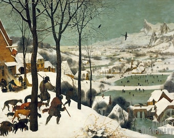 Pieter Bruegel the Elder : Hunters in the Snow (Winter) (1565) Canvas Gallery Wrapped or Framed Giclee Wall Art Print (D4560)