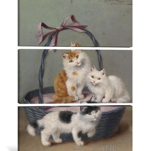 Sophie Sperlich : Katzen Im Korb c1906 Canvas Gallery Wrapped Giclee Wall Art Print D6040 3 Panel Stretched Canvas