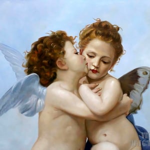 William-Adolphe Bouguereau : Song of the Angels  First Kiss (1881) Canvas Gallery Wrapped or Framed Giclee Wall Art Print (D5060)