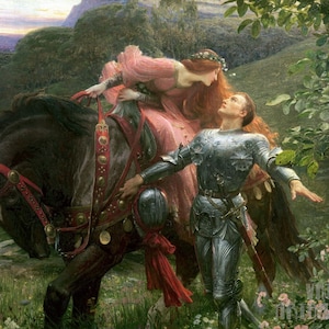 Sir Frank Dicksee: La Belle Dame Sans Merci Stampa artistica (1902) Stampa artistica da parete giclée su tela avvolta o incorniciata (D4560)