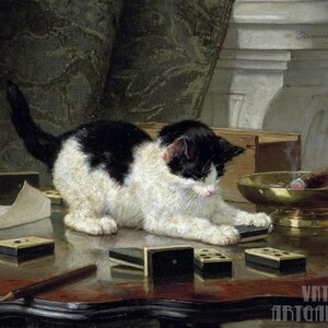 Henriëtte Ronner Knip: El juego del gatito (1800). Impresión giclée sobre lienzo, enmarcada o enmarcada, remasterizada digitalmente (D4560).