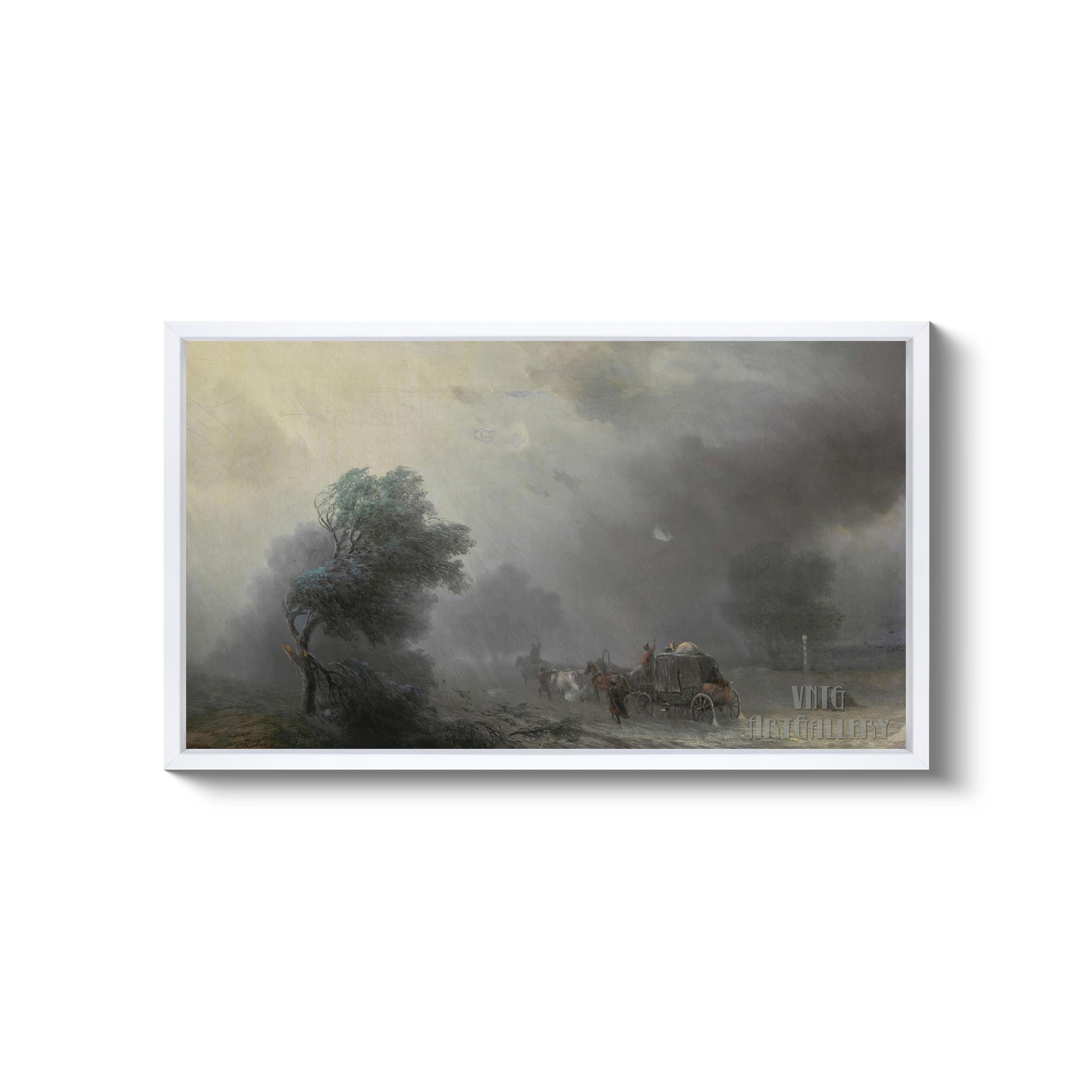 Ivan Aivazovsky : Carriage in a Storm (1887) Canvas Gallery Wrapped or ...