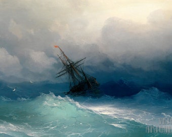 Ivan Konstantinovich Aivazovsky (1817-1900) - Ship on a Stormy Sea  Canvas Gallery Wrapped or Framed Giclee Wall Art Print (D4060)