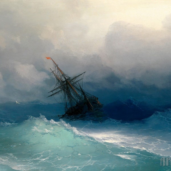 Ivan Konstantinovich Aivazovsky (1817-1900) - Navire sur une mer orageuse, impression giclée sur toile tendue ou encadrée (D4060)