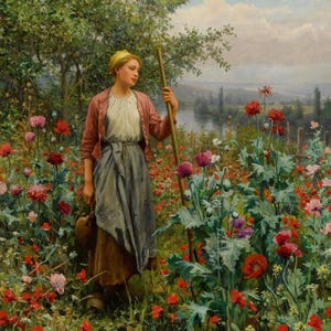 Daniel Ridgway Knight : Poppies (19th century) Gallery Wrapped or Framed Giclee Wall Art Print Digitally Remastered (D6050)