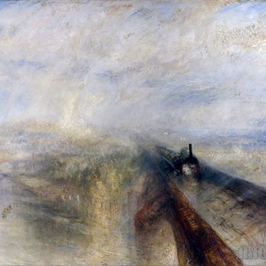 Joseph Mallord William Turner : Rain Steam & Speed The Great Western Railway 1844 Impression giclée d'art mural sur toile tendue vers le cadre d'une galerie D4560 image 1