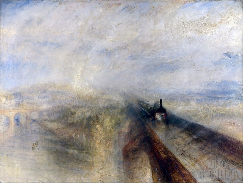 Joseph Mallord William Turner : Rain Steam & Speed The Great Western Railway 1844 Impression giclée d'art mural sur toile tendue vers le cadre d'une galerie D4560 image 1