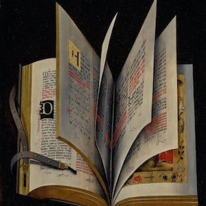 Netherlandish School : Still Life of an Illuminated Manuscript (1615-25) Gallery Wrapped or Framed Giclee Wall Art Print (D6050)