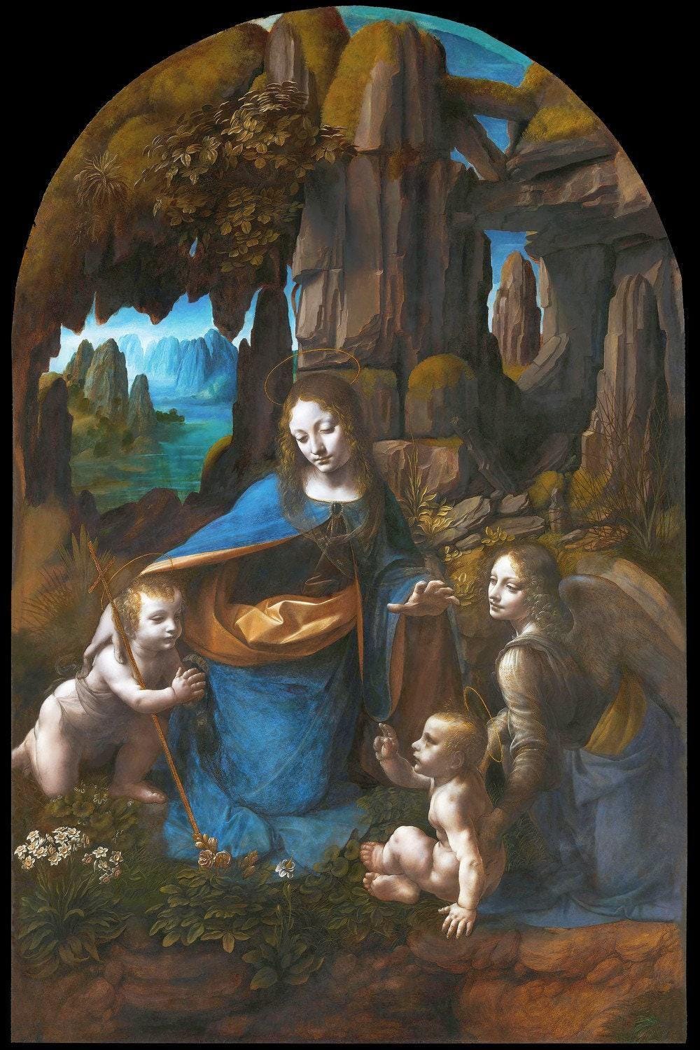 Leonardo da Vinci : The Virgin of the Rocks (1491) Canvas Gallery Wrapped or Framed Giclee Wall Art Print Digitally Remastered (D6040)