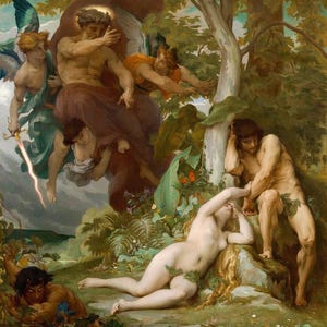 Alexandre Cabanel: Espulsione di Adamo ed Eva Giardino del Paradiso (Paradiso perduto) (1867) Galleria su tela Stampa artistica su parete avvolta (D6045)