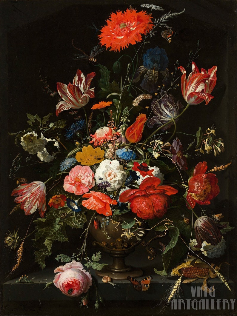 Abraham Mignon : Fleurs dans un vase en métal 1670 Impression giclée d'art murale sur toile tendue ou encadrée D6045 image 1