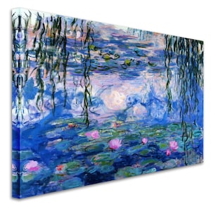 Claude Monet : Water Lilies Nympheas 1919 Canvas Gallery Wrapped or Framed Giclee Wall Art Print D5060 1 Panel Stretched Canvas