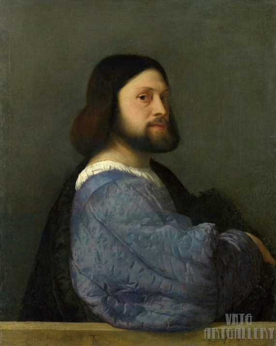 Titian : Portrait of a Man with a Quilted Sleeve (1510) Canvas Gallery Wrapped or Framed Giclee Wall Art Print Digitally Remastered (D6050)