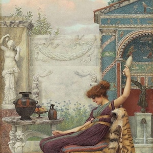 John William Godward: Wickelnde Wolle in einem Pompeian-Garten (1894) Leinwand-Galerie gewickelt oder gerahmt Giclee Print (D6030)