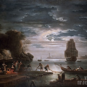 Claude Joseph Vernet : The Night (18th Cent.) Canvas Gallery Wrapped or Framed Giclee Wall Art Print Digitally Remastered (D4560)