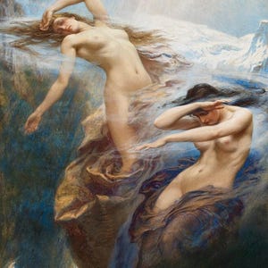 Herbert James Draper: The Mountain Mists (1912) Stampa artistica da parete Giclée su tela, incorniciata o avvolta in una galleria, rimasterizzata digitalmente (D6035)