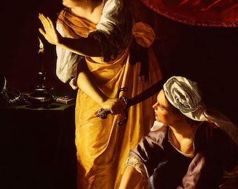 Artemisia Gentileschi: Judit y la criada y la cabeza de Holofernes (1623-1625). Impresión giclée sobre lienzo, enmarcada o envuelta en galería (D6045).