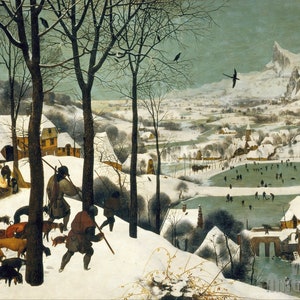 Pieter Bruegel the Elder : Hunters in the Snow (Winter) (1565) Canvas Gallery Wrapped or Framed Giclee Wall Art Print (D4560)