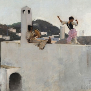 John Singer Sargent: Capri-flickan på ett tak (1878) Canvastavla med gicléemotiv, digitalt remastrad eller inramad (D4560)
