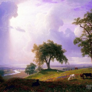 Albert Bierstadt: California Spring (1875) Stampa artistica da parete Giclée su tela, incorniciata o avvolta in una galleria, rimasterizzata digitalmente (D4060)