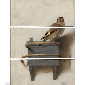 Carel Fabritius : The Goldfinch 1654 Canvas Gallery Wrapped or Framed Giclee Wall Art Print D6040 3 Panel Stretched Canvas