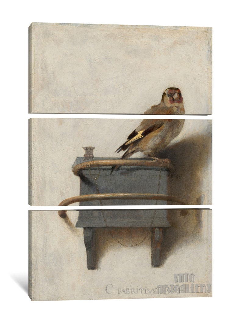 Carel Fabritius : The Goldfinch 1654 Canvas Gallery Wrapped or Framed Giclee Wall Art Print D6040 3 Panel Stretched Canvas