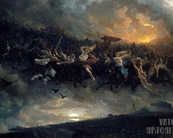 Peter Nicolai : Arbo The Wild Hunt of Odin (Aasgaardreien) (1872) Canvas Gallery Wrapped or Framed Giclee Wall Art Print (D4060)