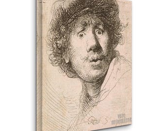 レンブラント - 自画像（エッチング）（1630年）キャンバスギャラリー