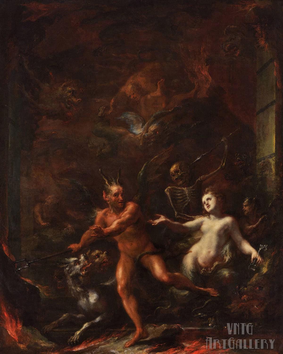 Giacomo del Pò - Gates of Hell (1703-08) Canvas Gallery Wrapped or Framed Giclee Wall Art Print Digitally Remastered (D6050)
