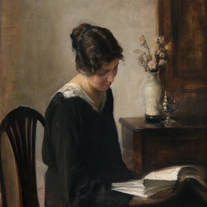 Carl Vilhelm Holsøe : Lady in Black (date unknown) Canvas Gallery Wrapped or Framed Giclee Wall Art Print Digitally Remastered (D6050)