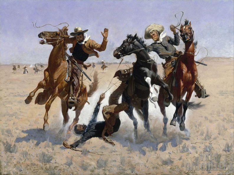 Frederic Remington: Ayudando a un camarada (1890). Impresión giclée sobre lienzo, enmarcada o enmarcada, remasterizada digitalmente (D4560). imagen 1