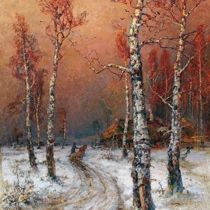 Julius Sergius von Klever : Winterstimmung mit Saatkrähen (1914) Canvas Gallery Wrapped Giclee Wall Art Print Digitally Remastered (D6040)