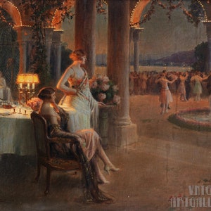 Delphin Enjolras: La sera sulla terrazza (1924) Stampa artistica su tela, incorniciata o avvolta in una galleria, giclée, rimasterizzata digitalmente (D5060)