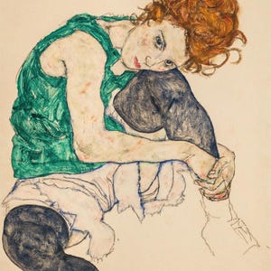 Egon Schiele : Seated Woman with Bent Knees (1917) Canvas Gallery Wrapped Giclee Wall Art Print Digitally Remastered (D6040)