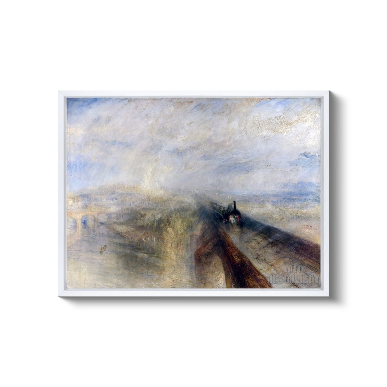 Joseph Mallord William Turner : Rain Steam & Speed The Great Western Railway 1844 Impression giclée d'art mural sur toile tendue vers le cadre d'une galerie D4560 White Floating Frame Canvas