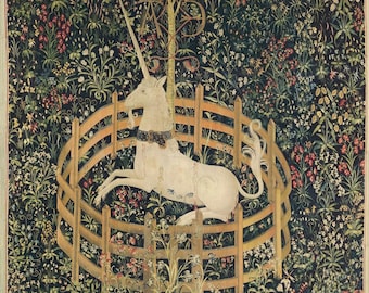 The Unicorn in Captivity (from the Unicorn Tapestries) 1495–1505 Canvas Gallery Wrapped or Framed Giclee Wall Art Print (D6040)