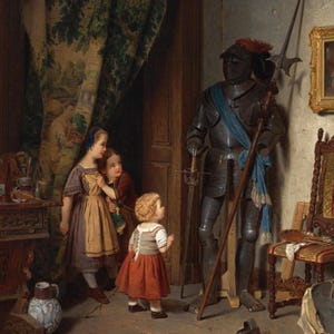 August Friedrich Siegert : Children in the Artist&#39;s Studio (1861) Canvas Gallery Wrapped or Framed Giclee Wall Art Print (D6050)