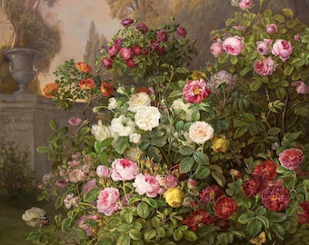 G.W. Voelcker The Rose Garden (1842) Canvas Gallery Wrapped or Framed Giclee Wall Art Print Digitally Remastered (D6050)
