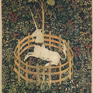 The Unicorn in Captivity (from the Unicorn Tapestries)  1495–1505  Canvas Gallery Wrapped or Framed Giclee Wall Art Print (D6040)