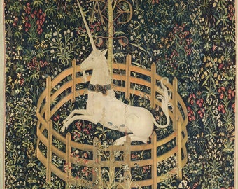 La licorne en captivité (des tapisseries de la licorne) 1495-1505 impression d'art mural sur toile tendue ou encadrée (D6040)