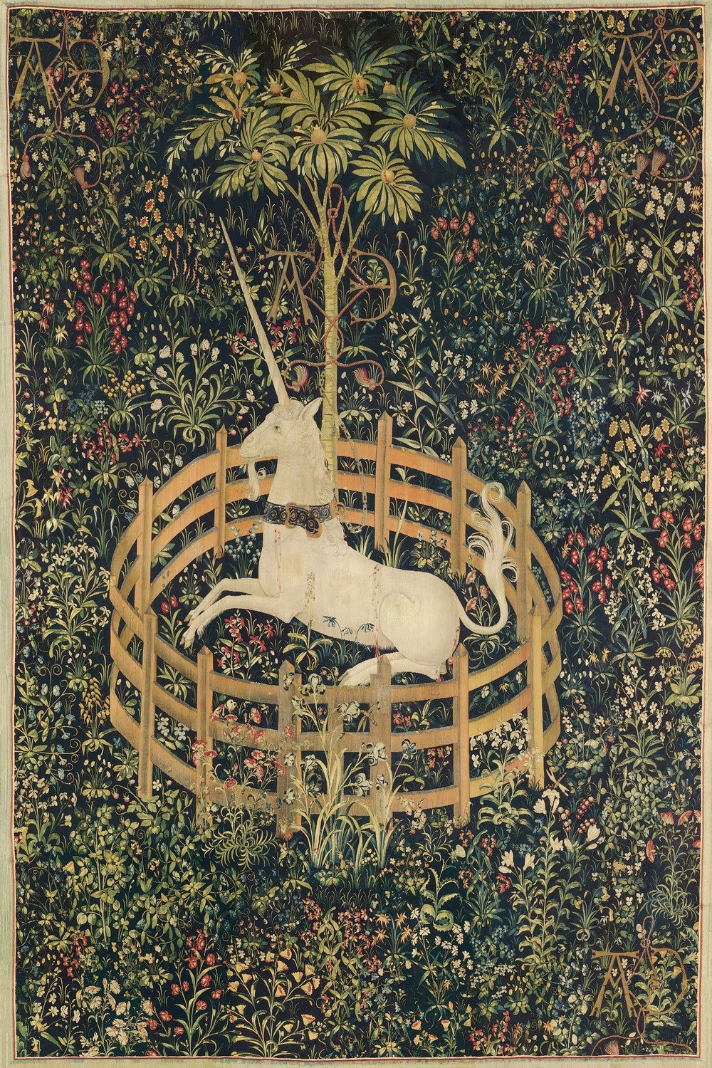 The Unicorn in Captivity (from the Unicorn Tapestries) 1495–1505 Canvas Gallery Wrapped or Framed Giclee Wall Art Print (D6040)