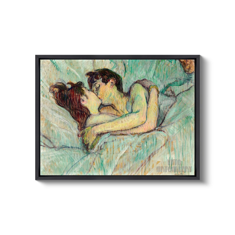 Henri de Toulouse-Lautrec The Kiss In Bed 1892 Canvas Gallery Wrapped or Framed Giclee Wall Art Print D4560 Black Floating Frame Canvas