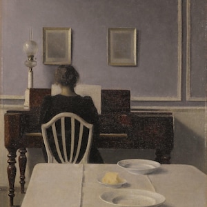Vilhelm Hammershøi : Interior with Woman at Piano, Strandgade 30 (1901) Canvas Gallery Wrapped or Framed Giclee Wall Art Print (D6050)
