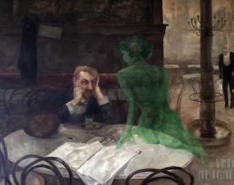 Viktor Oliva : The Absinthe Drinker (1901)  Canvas Gallery Wrapped or Framed Giclee Wall Art Print Digitally Remastered (D4060)
