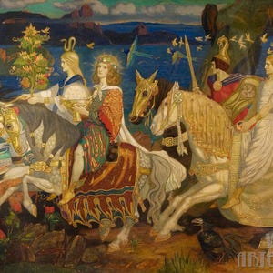 John Duncan : Riders of Sidhe (1911) Canvas Gallery Wrapped or Framed Giclee Wall Art Print Digitally Remastered (D4060)