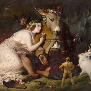 Edwin Landseer: Escena de "Sueño de una noche de verano" - Titania y Bottom (1848), Impresión giclée sobre lienzo (D3560)