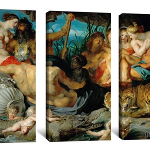 Peter Paul Rubens : Les quatre continents Les quatre fleuves du paradis 1612 Impression giclée d'art mural sur toile tendue ou encadrée D4560 3 Panel Stretched Canvas