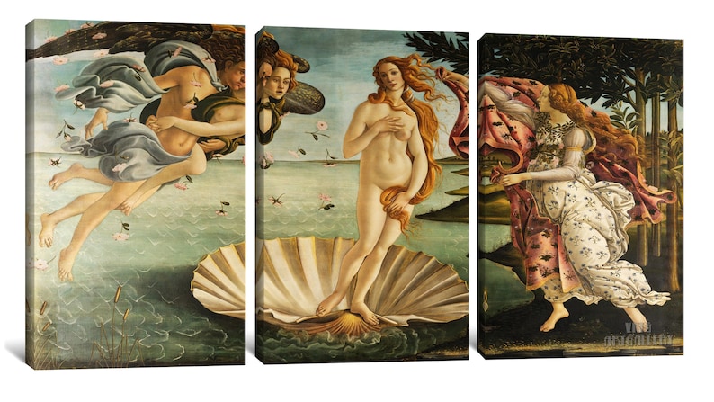 Sandro Botticelli : The Birth of Venus 1484 Canvas Gallery Wrapped or Framed Giclee Wall Art Print D3560 3 Panel Stretched Canvas