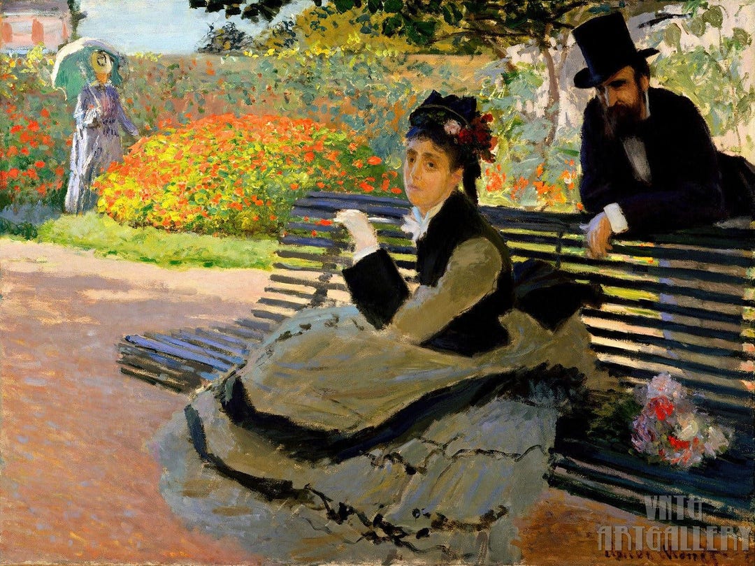 Claude Monet : Camille Monet on a Garden Bench (1873) Canvas Gallery ...